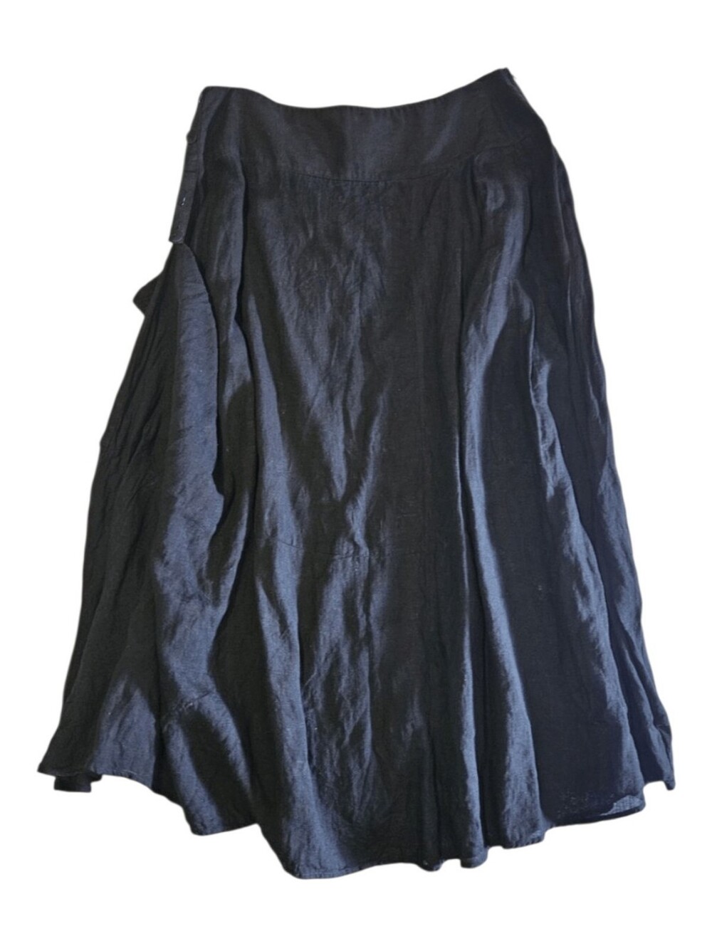 Sarah Pacini Black 100% Linen Midi Skirt Asymmetric Italian Luxury Size 3 (L) - Picture 2 of 12